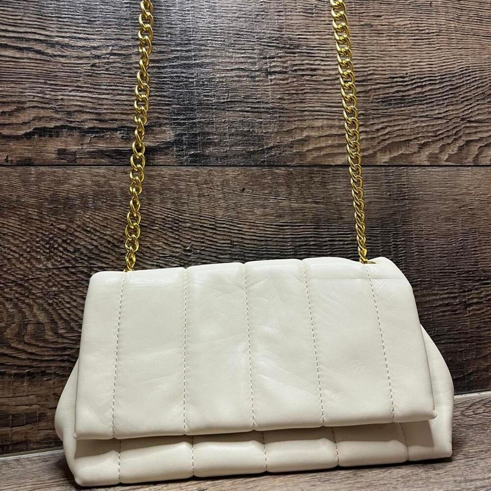 White Quilted Crossbody Bag with Gold Hardwear - Brand New
